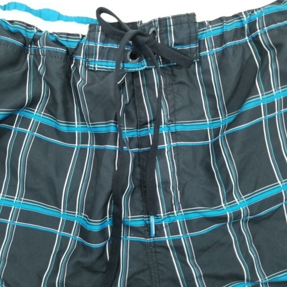 Speedo Mens Blue Black Plaid Swim Trunks - Picture 2 of 6